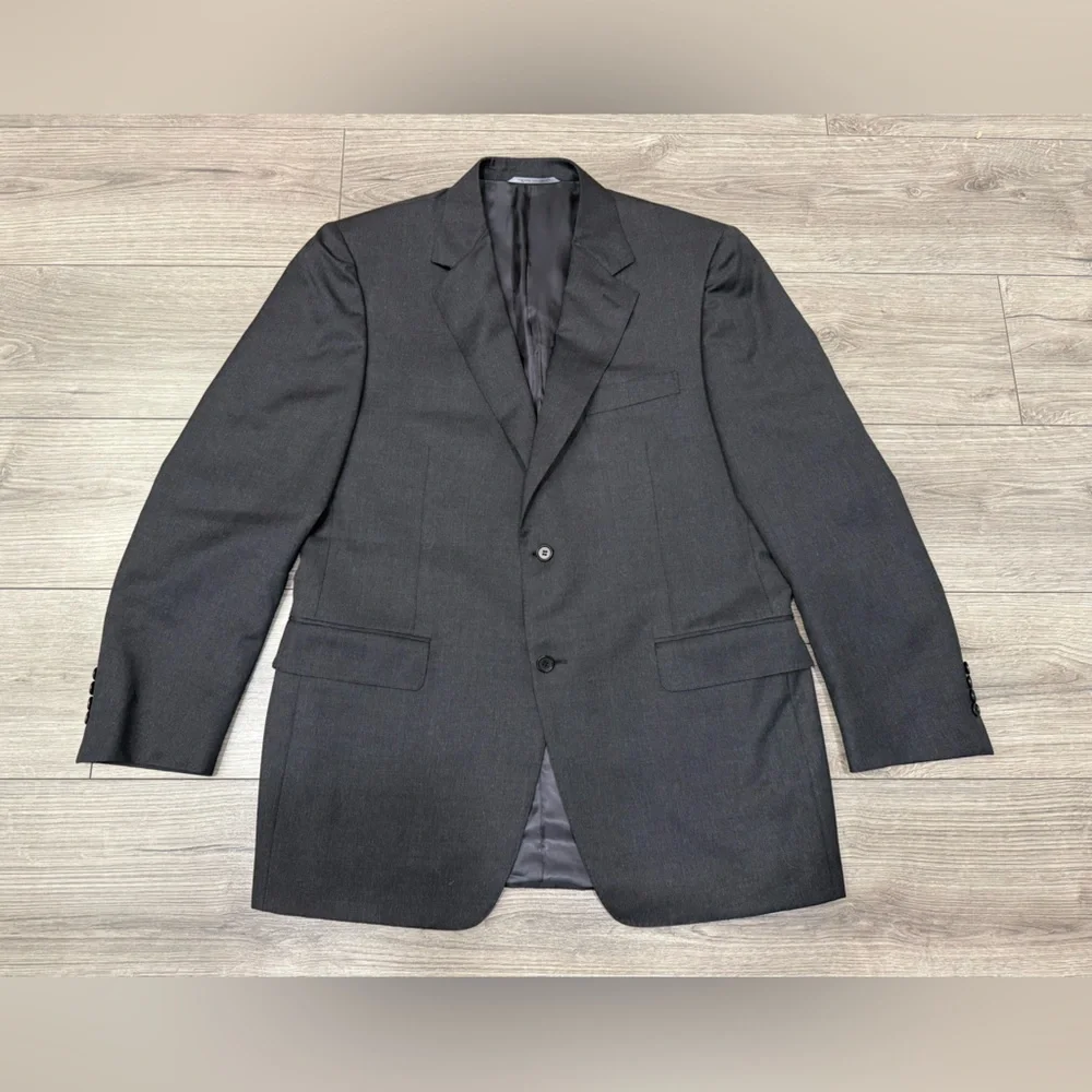 #2 Canali Modern Fit Pure Wool Brown Label 13220 Two Button Dark Gray Blazer 42R